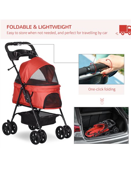 PawHut Dog Stroller with Rain Cover, Dog Pushchair One-Click Fold Trolley Jogger with EVA Wheels Brake Basket Adjustable Canopy  - pic 145230 | FastDaddyshop