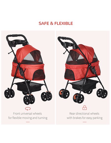 PawHut Dog Stroller with Rain Cover, Dog Pushchair One-Click Fold Trolley Jogger with EVA Wheels Brake Basket Adjustable Canopy  - pic 145231 | FastDaddyshop