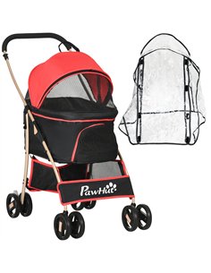 PawHut Detachable Pet Stroller with Rain Cover, 3 In 1 Cat Dog Pushchair, Foldable Carrying Bag w/ Universal Wheels, Brake, Cano