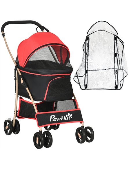 PawHut Detachable Pet Stroller with Rain Cover, 3 In 1 Cat Dog Pushchair, Foldable Carrying Bag w/ Universal Wheels, Brake, Cano - pic 145235 | FastDaddyshop