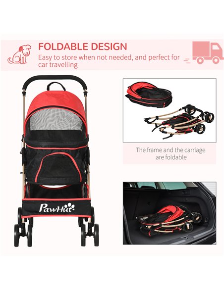 PawHut Detachable Pet Stroller with Rain Cover, 3 In 1 Cat Dog Pushchair, Foldable Carrying Bag w/ Universal Wheels, Brake, Cano - pic 145240 | FastDaddyshop