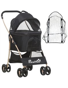 PawHut Detachable Pet Stroller with Rain Cover, 3 In 1 Cat Dog Pushchair, Foldable Carrying Bag w/ Universal Wheels, Brake, Cano