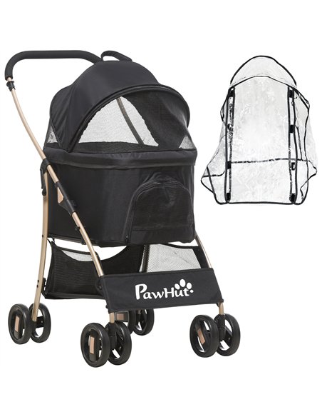 PawHut Detachable Pet Stroller with Rain Cover, 3 In 1 Cat Dog Pushchair, Foldable Carrying Bag w/ Universal Wheels, Brake, Cano - pic 145244 | FastDaddyshop
