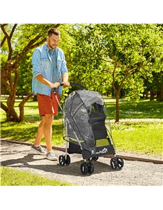 PawHut Detachable Pet Stroller with Rain Cover, 3 In 1 Cat Dog Pushchair, Foldable Carrying Bag w/ Universal Wheels, Brake, Cano 2
