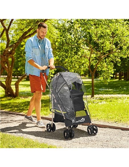 PawHut Detachable Pet Stroller with Rain Cover, 3 In 1 Cat Dog Pushchair, Foldable Carrying Bag w/ Universal Wheels, Brake, Cano - pic 145245 | FastDaddyshop