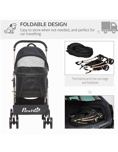 PawHut Detachable Pet Stroller with Rain Cover, 3 In 1 Cat Dog Pushchair, Foldable Carrying Bag w/ Universal Wheels, Brake, Cano