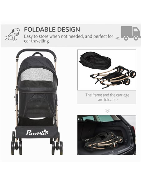PawHut Detachable Pet Stroller with Rain Cover, 3 In 1 Cat Dog Pushchair, Foldable Carrying Bag w/ Universal Wheels, Brake, Cano - pic 145248 | FastDaddyshop