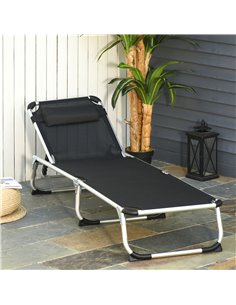 Outsunny Folding Outdoor Reclining Sun Lounger Chair with Pillow, Aluminium Frame, Black 2
