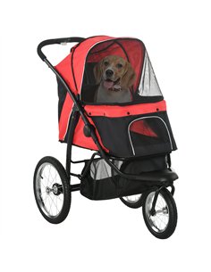 PawHut Foldable Pet Stroller with Three Wheels, for Small, Medium Dogs, Red