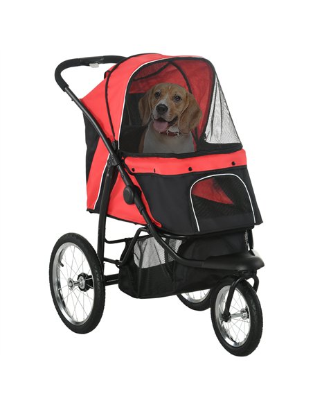 PawHut Foldable Pet Stroller with Three Wheels, for Small, Medium Dogs, Red - pic 145253 | FastDaddyshop
