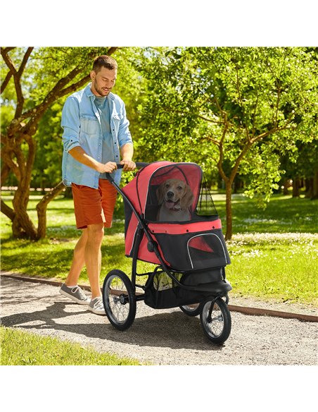 PawHut Foldable Pet Stroller with Three Wheels, for Small, Medium Dogs, Red - pic 145254 | FastDaddyshop