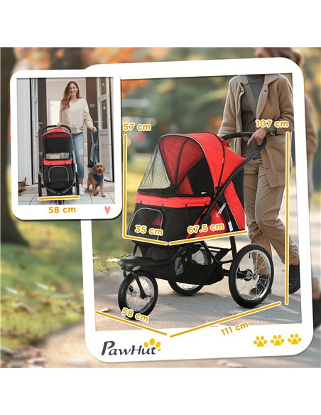 PawHut Foldable Pet Stroller with Three Wheels, for Small, Medium Dogs, Red - pic 145255 | FastDaddyshop