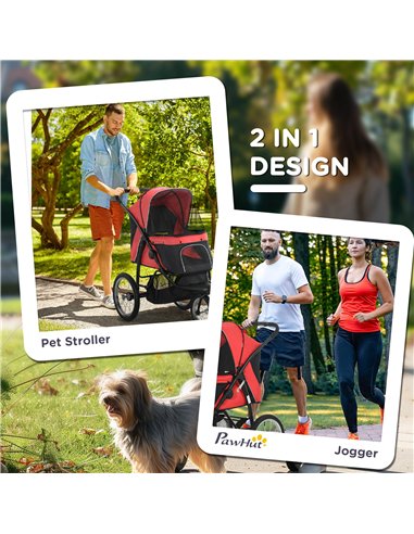 PawHut Foldable Pet Stroller with Three Wheels, for Small, Medium Dogs, Red