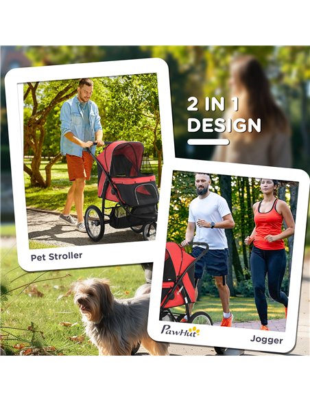 PawHut Foldable Pet Stroller with Three Wheels, for Small, Medium Dogs, Red - pic 145257 | FastDaddyshop