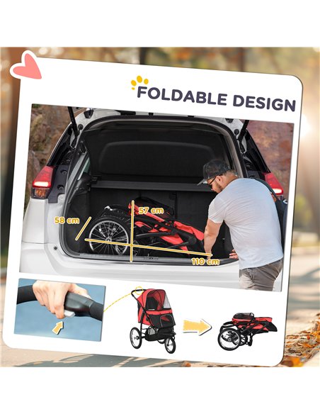 PawHut Foldable Pet Stroller with Three Wheels, for Small, Medium Dogs, Red - pic 145258 | FastDaddyshop