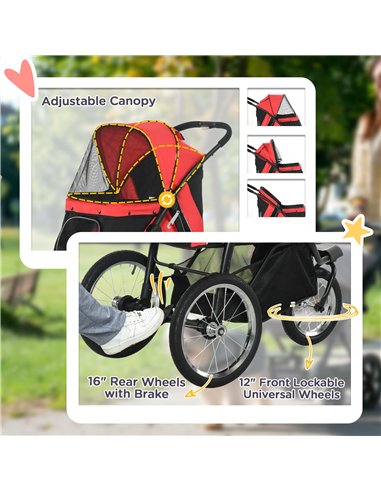 PawHut Foldable Pet Stroller with Three Wheels, for Small, Medium Dogs, Red