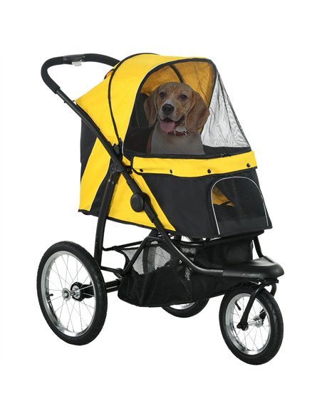 PawHut Foldable Pet Stroller Jogger, with Three Wheels, Canopy, for Medium and Small Dogs, Yellow - pic 145262 | FastDaddyshop