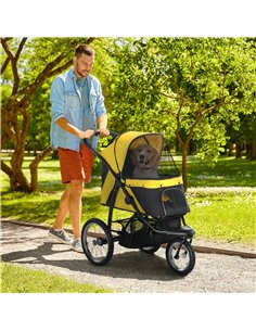 PawHut Foldable Pet Stroller Jogger, with Three Wheels, Canopy, for Medium and Small Dogs, Yellow 2