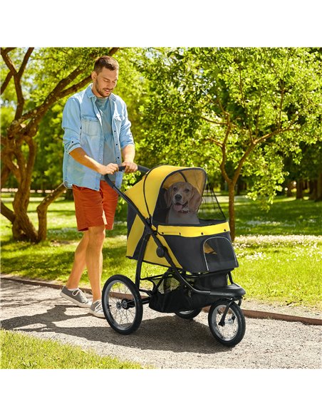 PawHut Foldable Pet Stroller Jogger, with Three Wheels, Canopy, for Medium and Small Dogs, Yellow - pic 145263 | FastDaddyshop