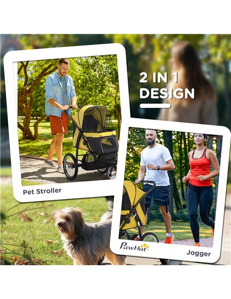 PawHut Foldable Pet Stroller Jogger, with Three Wheels, Canopy, for Medium and Small Dogs, Yellow - pic 145266 | FastDaddyshop