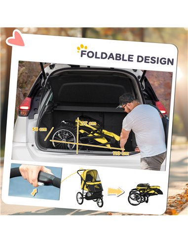 PawHut Foldable Pet Stroller Jogger, with Three Wheels, Canopy, for Medium and Small Dogs, Yellow