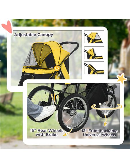 PawHut Foldable Pet Stroller Jogger, with Three Wheels, Canopy, for Medium and Small Dogs, Yellow - pic 145268 | FastDaddyshop