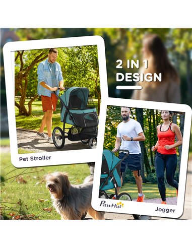 PawHut Foldable Pet Stroller Jogger, with Three Wheels, Canopy, for Medium and Small Dogs, Green