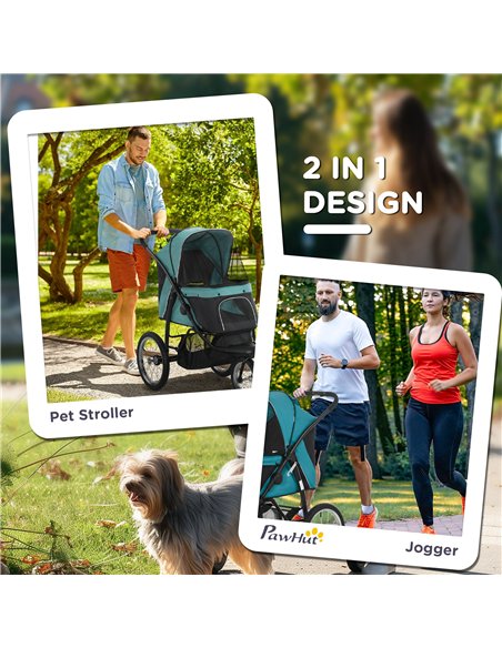 PawHut Foldable Pet Stroller Jogger, with Three Wheels, Canopy, for Medium and Small Dogs, Green - pic 145275 | FastDaddyshop