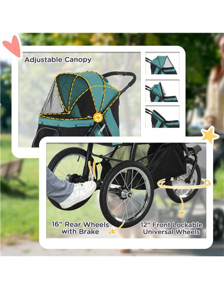 PawHut Foldable Pet Stroller Jogger, with Three Wheels, Canopy, for Medium and Small Dogs, Green - pic 145277 | FastDaddyshop