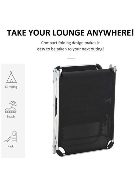Outsunny Foldable Reclining Sun Lounger Lounge Chair Camping Bed Cot with Pillow 5-Level Adjustable Back Aluminium Frame Black - pic 14528 | FastDaddyshop