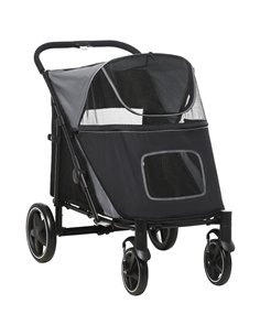 PawHut Foldable Pet Stroller, with Universal Wheels, Shock Absorber, for Medium and Large Dogs - Black