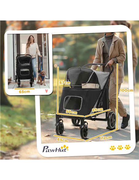PawHut Foldable Pet Stroller, with Universal Wheels, Shock Absorber, for Medium and Large Dogs - Black - pic 145282 | FastDaddyshop