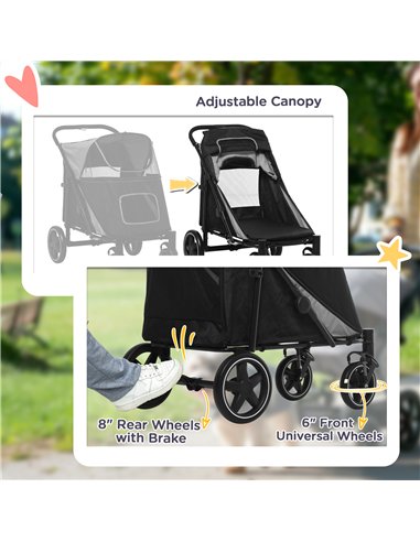 PawHut Foldable Pet Stroller, with Universal Wheels, Shock Absorber, for Medium and Large Dogs - Black