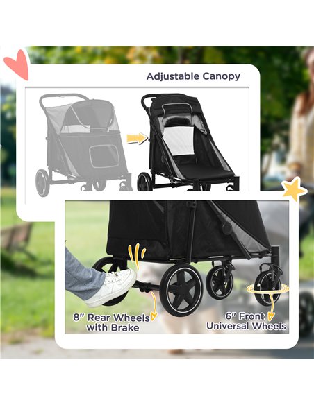PawHut Foldable Pet Stroller, with Universal Wheels, Shock Absorber, for Medium and Large Dogs - Black - pic 145285 | FastDaddyshop