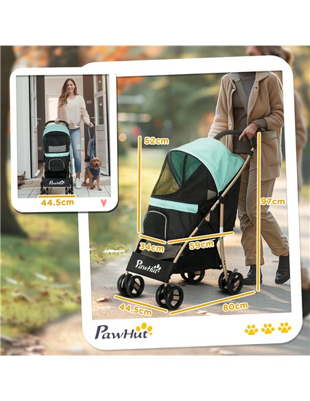 PawHut Pet Stroller for Small and Miniature Dogs, with Rain Cover - Green - pic 145291 | FastDaddyshop