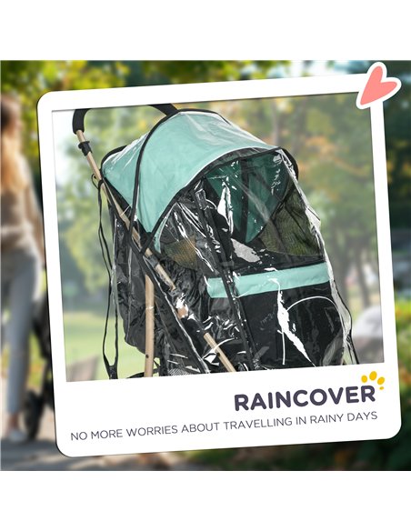PawHut Pet Stroller for Small and Miniature Dogs, with Rain Cover - Green - pic 145294 | FastDaddyshop