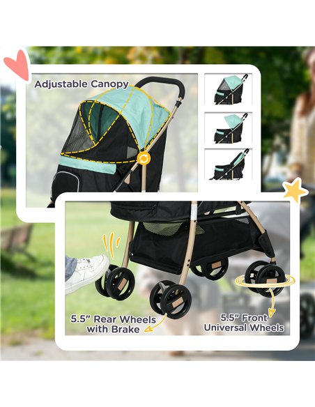 PawHut Pet Stroller for Small and Miniature Dogs, with Rain Cover - Green - pic 145295 | FastDaddyshop