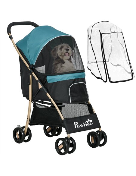 PawHut Pet Stroller for Small and Miniature Dogs, with Rain Cover - Dark Green - pic 145298 | FastDaddyshop