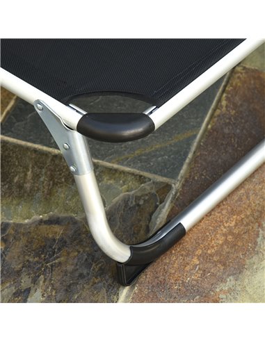 Outsunny Foldable Reclining Sun Lounger Lounge Chair Camping Bed Cot with Pillow 5-Level Adjustable Back Aluminium Frame Black