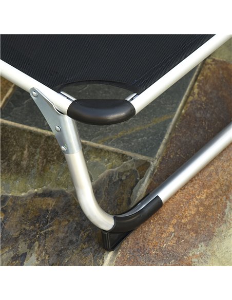 Outsunny Foldable Reclining Sun Lounger Lounge Chair Camping Bed Cot with Pillow 5-Level Adjustable Back Aluminium Frame Black - pic 14530 | FastDaddyshop