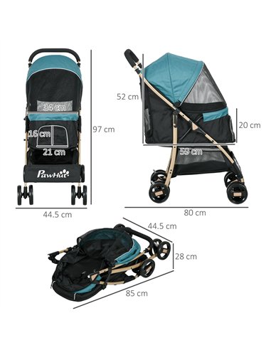 PawHut Pet Stroller for Small and Miniature Dogs, with Rain Cover - Dark Green