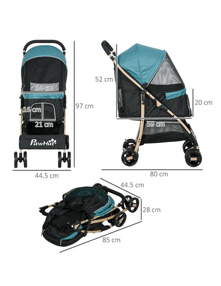 PawHut Pet Stroller for Small and Miniature Dogs, with Rain Cover - Dark Green - pic 145300 | FastDaddyshop