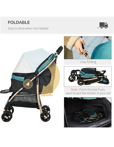 PawHut Pet Stroller for Small and Miniature Dogs, with Rain Cover - Dark Green