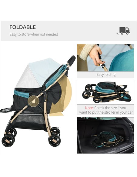 PawHut Pet Stroller for Small and Miniature Dogs, with Rain Cover - Dark Green - pic 145302 | FastDaddyshop