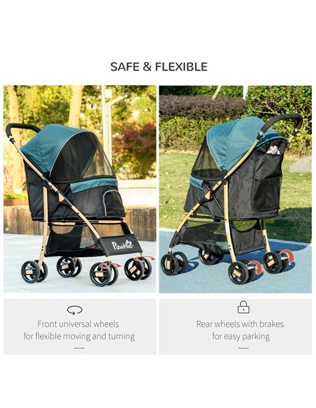 PawHut Pet Stroller for Small and Miniature Dogs, with Rain Cover - Dark Green - pic 145303 | FastDaddyshop