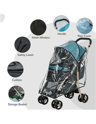 PawHut Pet Stroller for Small and Miniature Dogs, with Rain Cover - Dark Green