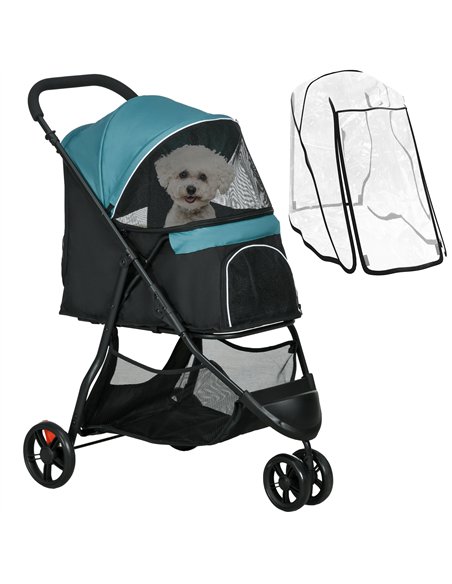 PawHut Foldable Pet Stroller w/ Rain Cover, for XS Dogs, S Dogs - Dark Green - pic 145307 | FastDaddyshop