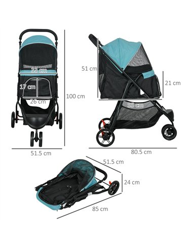 PawHut Foldable Pet Stroller w/ Rain Cover, for XS Dogs, S Dogs - Dark Green