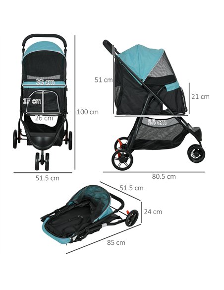 PawHut Foldable Pet Stroller w/ Rain Cover, for XS Dogs, S Dogs - Dark Green - pic 145309 | FastDaddyshop