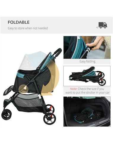 PawHut Foldable Pet Stroller w/ Rain Cover, for XS Dogs, S Dogs - Dark Green
